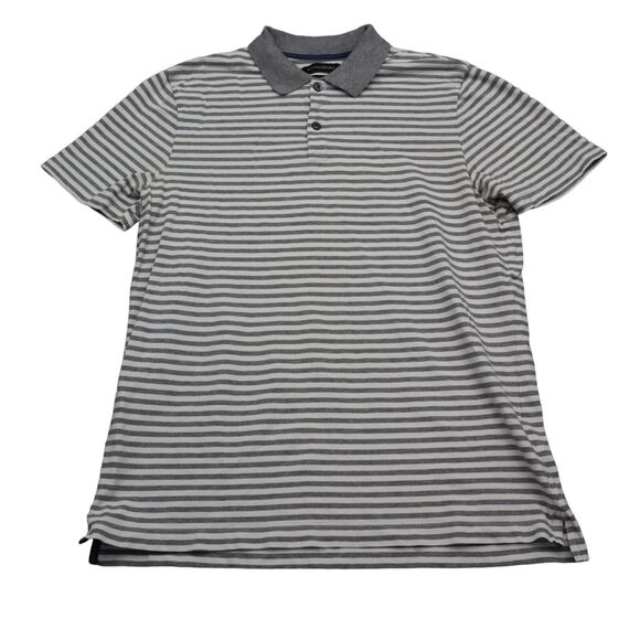 Banana Republic Shirt Mens L Gray Short Sleeve Chest Button Collared Stripe Polo - Picture 1 of 14